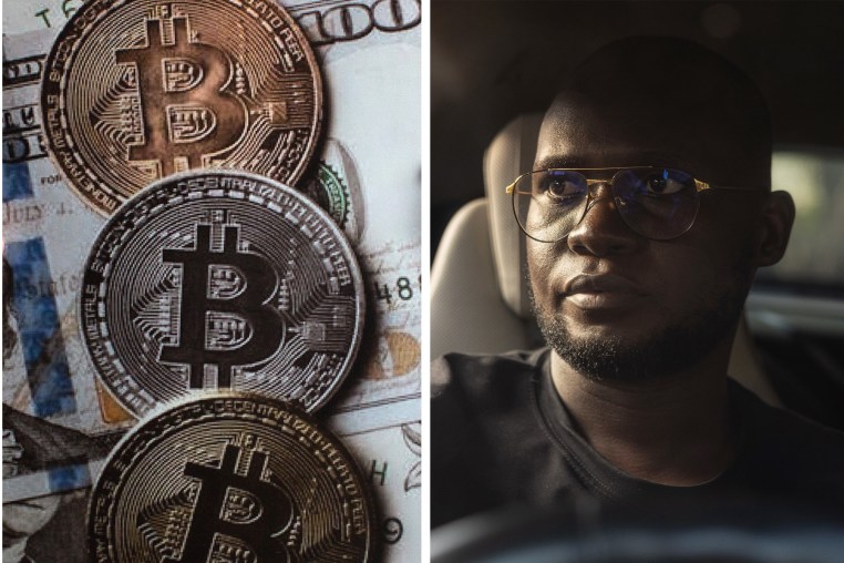 Triptych of Muhammad Arsalan, bitcoins and Festo Ivaibi.