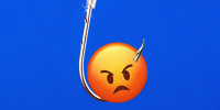 Photo illustration of a fish hook and an angry emoji 