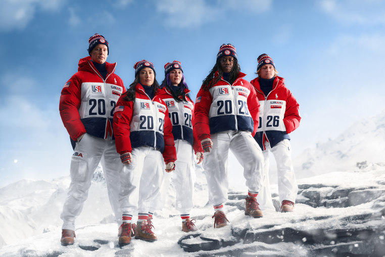 Athletes model Team USA’s closing ceremony uniform designed by Ralph Lauren.